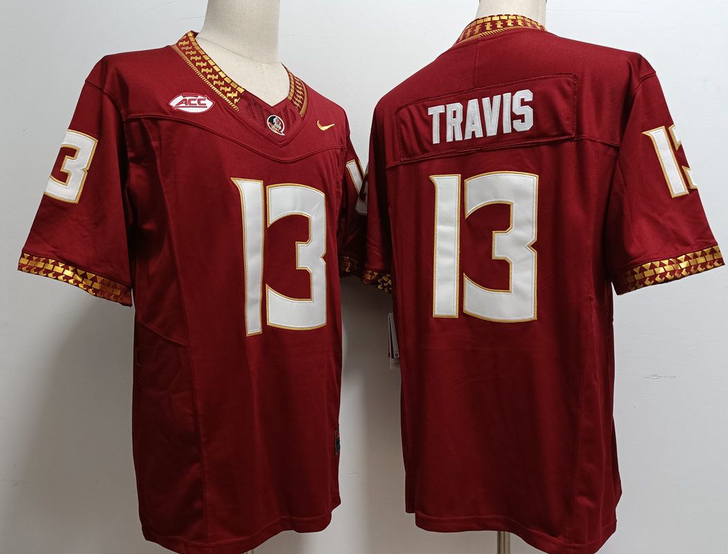 Men Florida State Seminoles FSU #13 Travis Red Nike 2025 NCAA Jersey